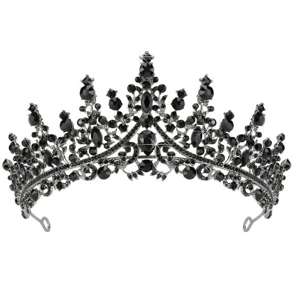 Women Black Gothic Tiara Crown Crystal Costume Prom Halloween Accessories main image 6
